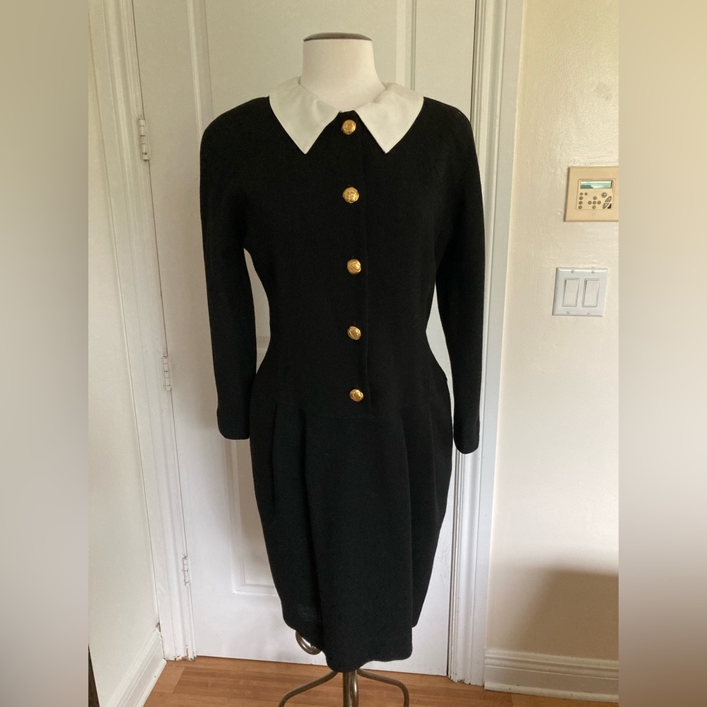 Anne Klein II Black & White Long Sleeves Wool Dress